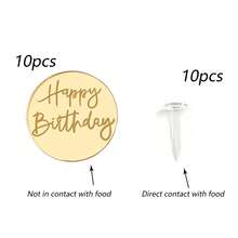 10pcs/5pcs Gold Mirror "Happy Birthday" Acrylic Cupcake Toppers, Round Cake Decorations For Birthday Party - Multicolor - View 11