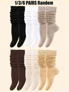 1/3/6 Pairs Women's Autumn/Winter Loose Knit Socks, Slouch Socks, Drawstring Socks, Mid-Calf Socks - Multicolor - View 10