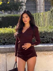 Women's All-Match Elegant Minimalist Fashion Casual Versatile Shorts For Autumn/Winter, Suitable For Daily Wear, Commuting, Party, Dating - Burgundy - View 1