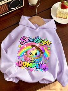 Sweatshirt för tweenflickor med roligt tryck, varm och bekväm termofodrad pullover för höst/vinter - Mauve Lila - Visa 1