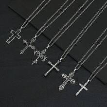 6pcs/Set, Men's Vintage Coptic Cross Pendant Necklace Set, Stainless Steel Versatile Neck Accessory, Daily Party Exquisite Accessory, Street Fashion Jewelry, Unique Personalized Ornament, Perfect Birthday Gift - 6pcs/set - View 4