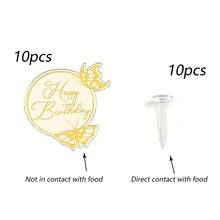 10pcs/5pcs Gold Mirror "Happy Birthday" Acrylic Cupcake Toppers, Round Cake Decorations For Birthday Party - Multicolor - View 13