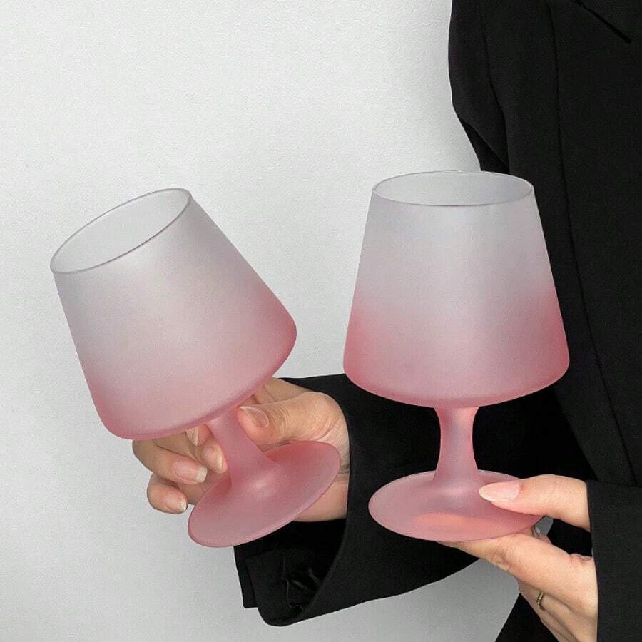 2pcs Highly Attractive Gradient Pink Cups, Frosted Glass Cups, French Style Stemmed Wine Glasses, Design-Driven Red Wine Glasses, Cute Juice Cups