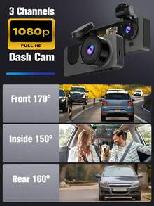 YAIUZGOO Set Kamera Dash Cam 3 Kamera untuk Mobil, Kamera Depan dan Belakang 1080P dengan Perekaman Kabin, Perekam DVR Mobil Sudut Lebar dengan Layar LCD, Sistem Kamera Mengemudi Tiga Lensa, Perekam Video Rekaman Malam, Membutuhkan Kartu TF (Kartu Tidak Termasuk) - Bagian depan mobil + Bagian belakang mobil + Bagian dalam mobil - View 8