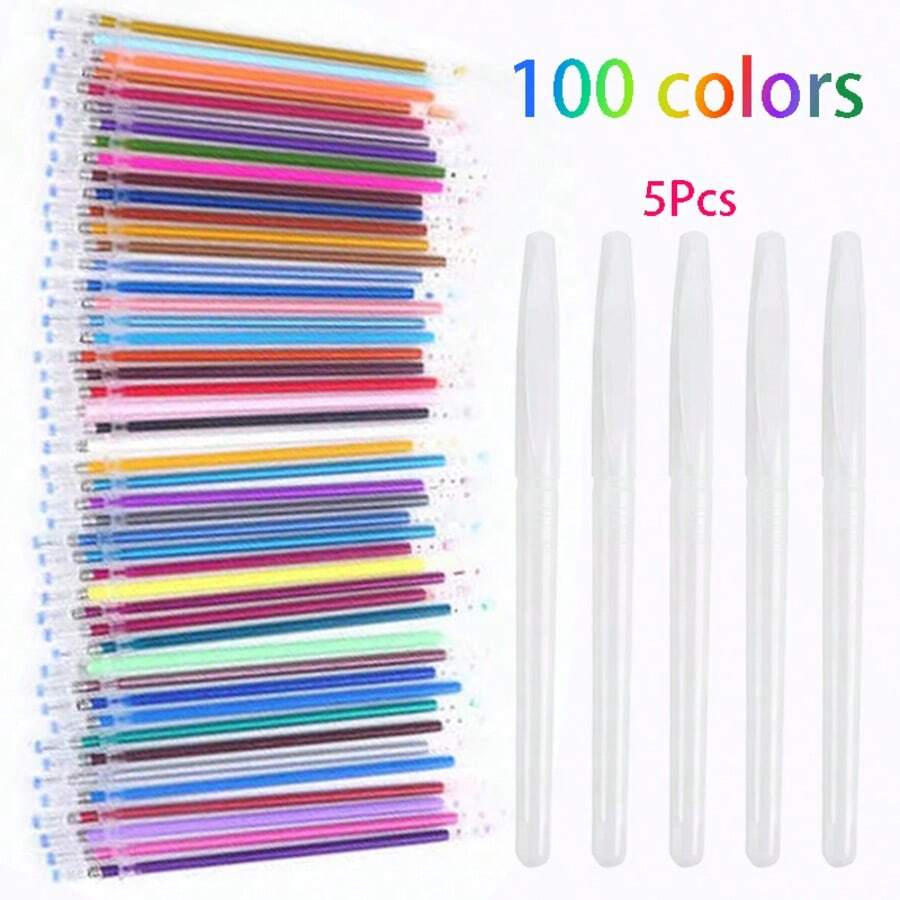 100 Pcs/Set Of Color Gel Refill -With 5Pcs Empty Pen Holder,1.0mm Fine Tip, Various Colors - Office And School Supplies, Smooth Writing, Necessary For The Beginning Of School, Random Color - Sets - View 1