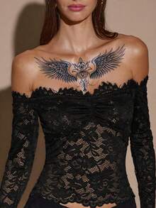 1pc Waterproof Wing Feather Tattoo Sticker, Semi-Permanent Botanical Temporary Tattoo, Sexy Waterproof Non-Reflective, Easy To Use, Suitable For Men And Women Back, Chest And Other Body Parts, Lasts 7-14 Days, Essential For Parties And Music Festivals - Blue - View 4
