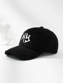 1pc New York Embroidered Winter Baseball Cap, Women's Wool Solid Color Warm Baseball Cap, Suitable For Outdoor Travel - Black - View 2