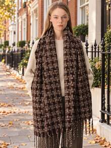 1pc Women's Houndstooth Plaid Elegant Fashion Casual Versatile Polyester Scarf For Autumn/Winter Daily Wear - Brown - View 5