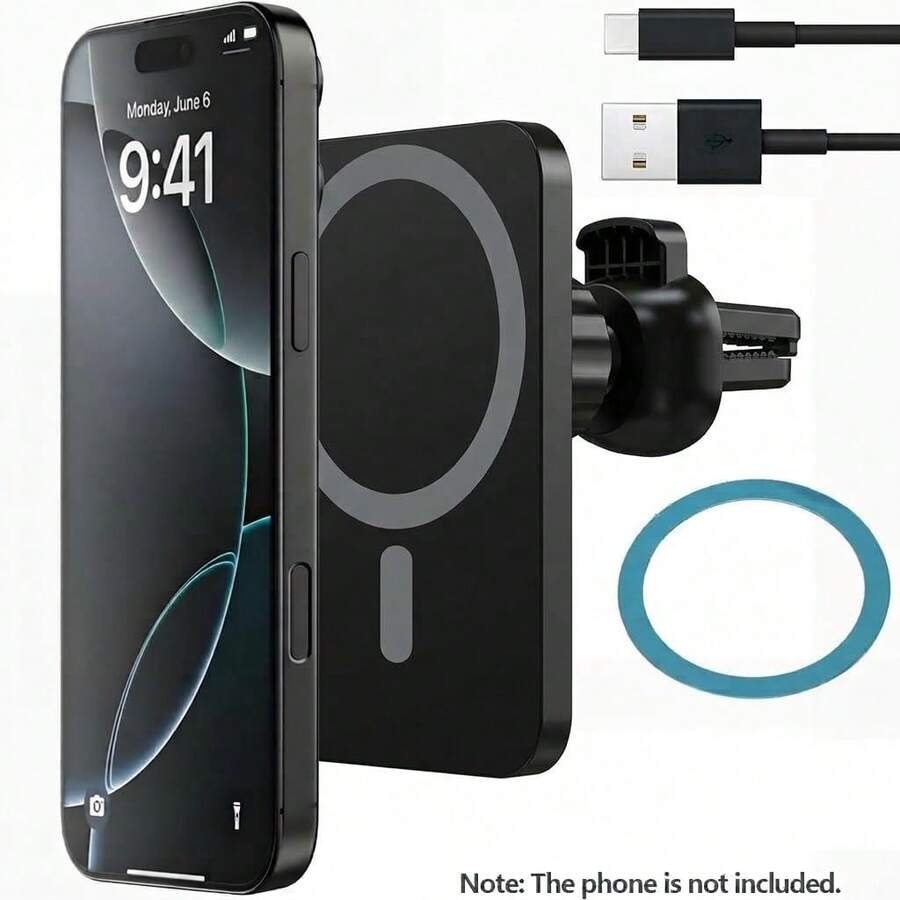 15W Universal Fast Charging Magnetic Wireless Car Phone Holder - Strong Suction Cup, One-Click Installation, Universal Compatibility, Seamless Car Navigation Charging, Compatible With Iphone/Smartphones, Quick And Convenient - Black - (Black) Magnetic Wireless Charger and Stand - View 1