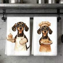 2pcs/Pack White Cartoon Kitchen Towels, Daily Kitchen Towels, Animal Kitchen Towels, Hand Towels, Cooking Baking Tea Towels, Dish Cloths, Cleaning Cloths, Living Room Decor, Kitchen Decor, Kitchen Essentials, Home Essentials - White - View 2