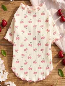 Spring/Summer/Autumn Pet Elastic Ice Silk Lace Trim Inner Vest, Thin Breathable Short Sleeve Dog/Cat Universal Top - Red and White - View 7
