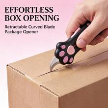 1pc Portable Retractable Curved Blade Utility Knife, Cute Cat Paw Multi-Function Unboxing Knife, Adjustable Blade Length, Suitable For Express Packages, Cardboard Boxes, Envelopes And Nut Shells, Home Office Daily Unboxing Tool - A - View 1