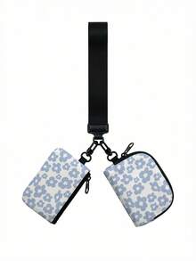 1pc Blue Flowers Print 2-In-1 Wristlet Coin Purse, Key & Earphone Pouch, Lipstick & Card Holder, For All-In-One Storage Of Small Miscellaneous Items - Multicolor - View 6