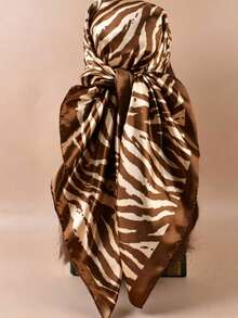1pc Woven Brown Zebra Print Scarf For Everyday Wear - Coffee Brown - View 2