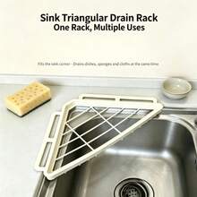 Kitchen Sink Triangle Drain Rack + 2 Hooks, Kitchen Storage Rack, No-Drill Installation ABS Cloth, Sponge Drain Rack Storage Rack, Multi-Function Drain Rack (Black, Gray, White) - Multicolor - View 4