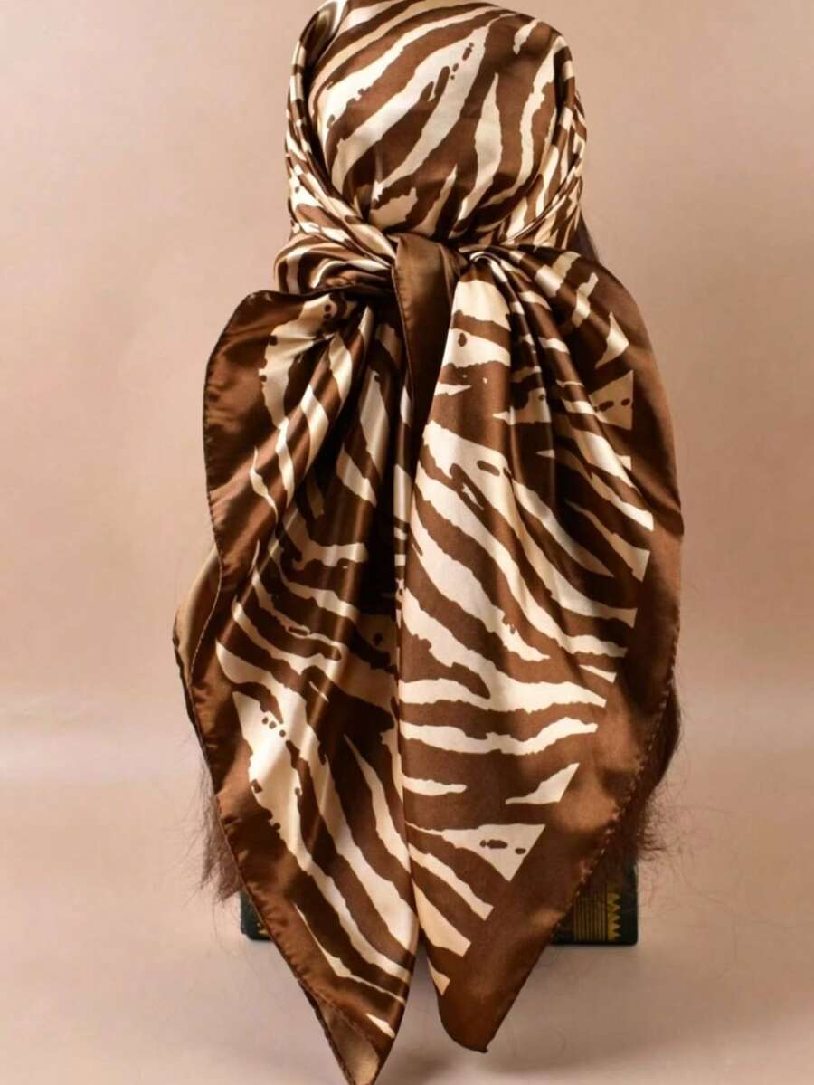 1pc Woven Brown Zebra Print Scarf For Everyday Wear - Coffee Brown - View 1