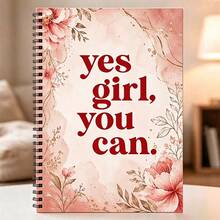 Yes Girl You Can Floral Spiral Notebook, 1pc A5 Pink Rose Bow Inspirational Cover, Suitable For Goal Lists, Study Notes, Planning Pages, Women's Gift - One Book (50 Pages, 100 Pages) - View 3