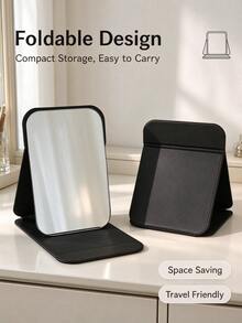 1pc Portable Makeup Mirror, Solid Color, PU Leather, Minimalist Compact, Foldable, Cute Pocket Mirror, Birthday/Graduation Gift, Home Decor, Back To School Supplies,Giveaways,Travel,Cheap Stuff,Travel Essential - Multicolor - View 5