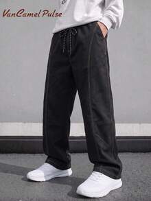 Vancamel Pulse Men's Loose Straight Leg Outdoor Sports Pants, Versatile Minimalist Solid Color Commuter Trousers - Black - View 3