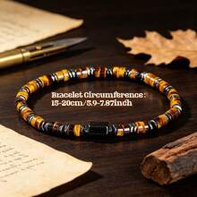 Tiger Eye Beaded Bracelet, Stone Of Courage, Foresight And Strength, Natural Cat Eye Elastic Men's Jewelry Adventure Gift - Multicolor - View 2