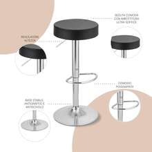 Baroni Home Sgabello Bar Girevole con Altezza Regolabile, Base Cromata con Poggiapiedi e Fondo Antigraffio, Sgabello Cucina, Ristorante, Penisola, Facile da Montare, 35x45x59-79 cm - nero - Visualizzare 9