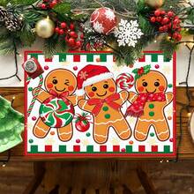 1/4/6pcs Set Gingerbread Candy Cane Christmas Placemats, Seasonal Table Mats For Party Kitchen Dining Decor - Multicolor - View 4
