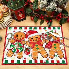 1/4/6pcs Set Gingerbread Candy Cane Christmas Placemats, Seasonal Table Mats For Party Kitchen Dining Decor - Multicolor - View 1
