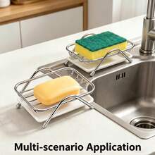 1pc/Stainless Steel Soap Dish, Soap Holder With Self-Draining Function, Includes Removable Drainage Tray; Suitable For Bathroom Or Kitchen Sink Metal Countertop Soap Holder. - Silver - View 2
