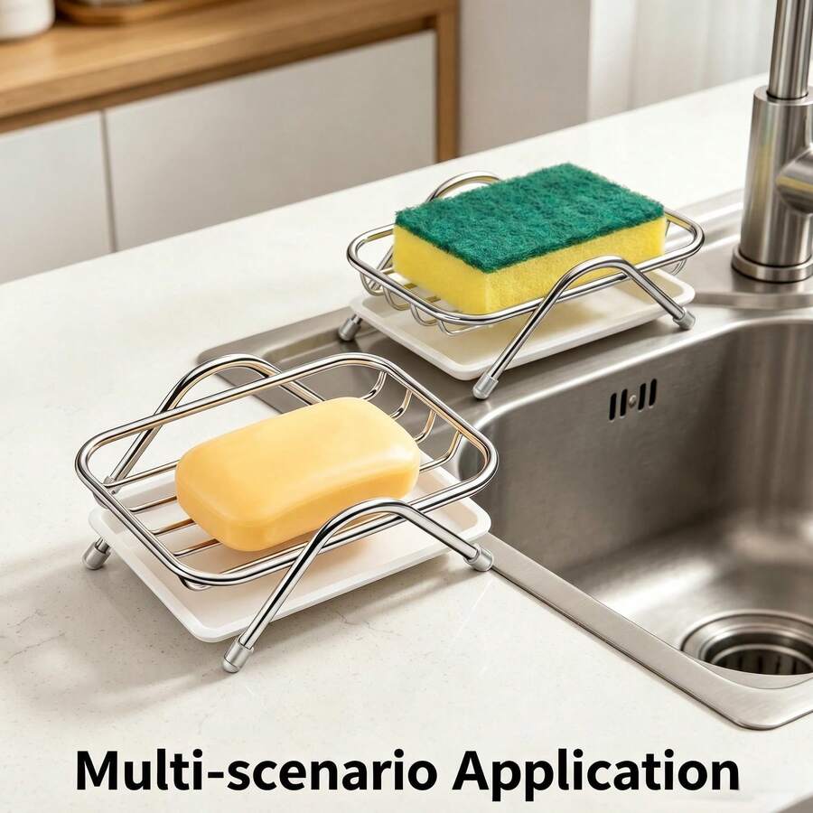 1pc/Stainless Steel Soap Dish, Soap Holder With Self-Draining Function, Includes Removable Drainage Tray; Suitable For Bathroom Or Kitchen Sink Metal Countertop Soap Holder.