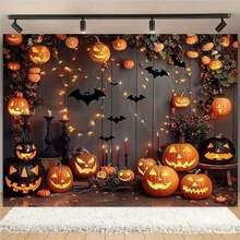 2D Flat Halloween Pumpkin Lantern Background Banner, Polyester Fiber Material, Multi-Purpose Autumn Wooden Wall Decor, No Electricity Required, Suitable For Party, Studio, Home Decor, Holiday Decoration - 1 - View 11
