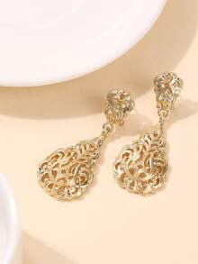 1Pc Morocco Women's Classic Earrings, Exquisite Hollow Out Design, Vintage Court Style Bridal Earrings Ladies Drop Earrings - Gold - View 5