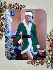 4pcs Mrs. Claus Costume Women's Christmas Dress Set Role Play Velvet ...