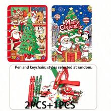 1PC Christmas Theme Stationery Set (2 Spiral Notebooks + 2 Pens + 1 Keychain) - Cartoon Christmas Spiral Notebook, Neutral Pen, Keychain, Combination Christmas Small Gift - Classroom Prize Christmas Souvenir Stationery - Random Style - A - View 8
