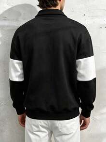 Mercer Haus 1pc Men's Spring/Autumn 1/4 Zip Sweatshirt, Casual Streetwear For Outdoor, Sports, Training And Commuting - Black and White - View 5