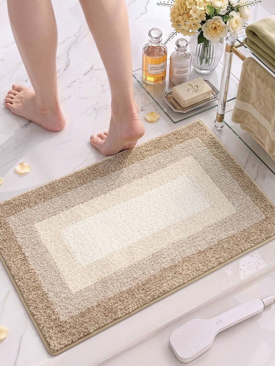 DAJIANG 1pc Bathroom Rug Mat, Flocked Soft Touch, Modern Geometric Border, Shower Mat, Bathroom Mat, TPR Backing, Non-Slip, Suitable For Kitchen, Outdoor, Indoor, Hallway, Bedroom, Living Room, Machine Washable Easy To Clean, Autumn Bathroom Decor Rug - Multicolor - View 1