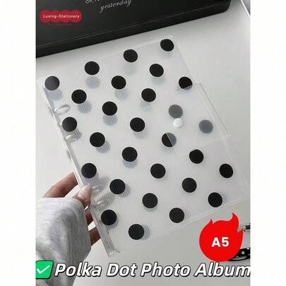 1pc A5 Original Black Polka Dot Card Album Sticker Book Photo Album With Removable PVC Pages, Star Card Holder, Memo Pad, Card Album, Planner Notebook, Card Storage, Fan Collection, Planner Enthusiasts, Students, Daily Storage, Card Collection, Photo Preservation, Desk Organization, DIY Collage, Birthday Gift, Graduation Gift, Christmas Gift, New Year Gift, Creative Collection, Dust-Proof Storage, Highly Attractive Decor, Market Goodies