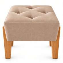 Puff Nobre 33x33cm em Suede com Pés de Madeira e Assento Acolchoado para Sala, Quarto e Closet - LANÇAMENTO - Cores - Bege - Visão 1