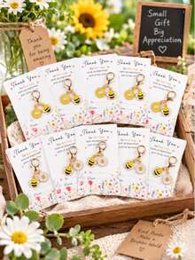 10pcs "Thank You For Being Such An Important Part Of My Life" Encouragement Cards, With Bee And Daisy Keychain, Inspirational Gift Suitable For Family, Teachers And Team Members - Multiple Styles - View 2