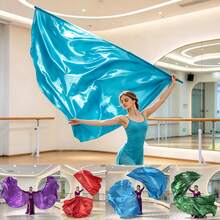 1pc Outdoor Worship Dance Flag With Extendable Rod, Church Praise Prophetic Flag, Solid Sunset Flag For Belly Dance Costume, Dance Prop With Sequin Sari Skirt For Halloween, Rave, Carnival, Stage, Festivals, Parties - Multicolor - View 6