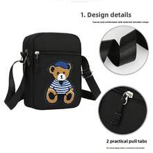 Pointer jumping Crossbody Bag Student Bag 3D Embroidered Bear Large Capacity Bag New Fashion Shoulder Suitable For Daily Commute And Outing Use, Unisex - Black - View 7