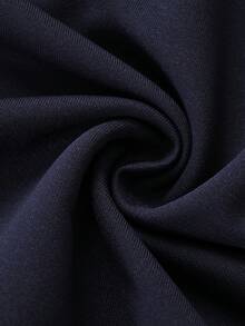 2pcs/Set Tween Girls Half-Zip Polo Collar Letter Print Bow Sweatshirt & Casual Wide Leg Pants, Comfortable Autumn/Winter Outfit - Navy Blue - View 9