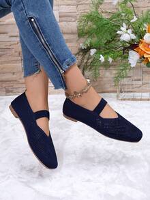 Women's Hollow Design Casual Flat Shoes For Daily Wear - Navy Blue - View 5