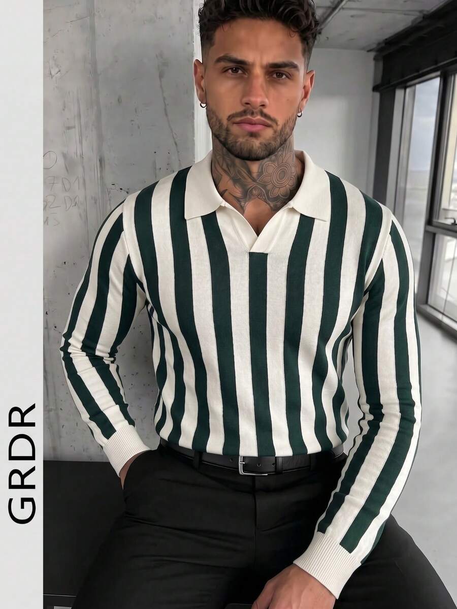 GRDR Men's Autumn/Winter Knitted Sweater, Turn-Down Collar Long Sleeve, Suitable For Autumn/Winter Outings, Fashion Essential
