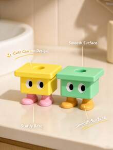 Cute Cartoon Little Stool Shape Toothbrush Holder, Small Square Toothbrush Stand With Big Eyes, Creative Bathroom Countertop Toothbrush Storage Rack, Desktop Decorative Toothpaste Organizer, Bathroom Accessory Gift - Multicolor - View 5