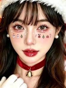 1件裝聖誕卡通3D臉部貼紙 自黏免膠水 聖誕老人雪人拐杖糖貼紙 聖誕新年派對臉部眼妝裝飾貼紙 節日拍照氛圍妝容貼紙 - 彩色 - 查看 3