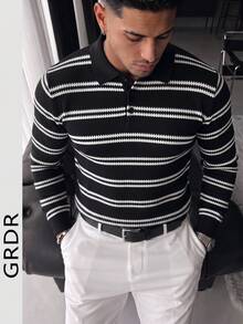 كنزة صوفية محبوكة للرجال من GRDR، بياقة بولو وأكمام طويلة، مناسبة للخروجات في الخريف/الشتاء، ضرورية للأناقة - الأسود - مشاهدة 3