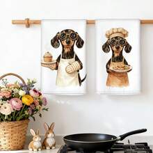 2pcs/Pack White Cartoon Kitchen Towels, Daily Kitchen Towels, Animal Kitchen Towels, Hand Towels, Cooking Baking Tea Towels, Dish Cloths, Cleaning Cloths, Living Room Decor, Kitchen Decor, Kitchen Essentials, Home Essentials - White - View 1