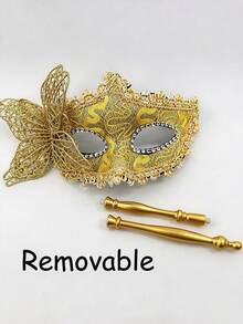1pc Women's Masquerade Mask With Handle, Half Face Mask, Suitable For Parties, Halloween, Celebrations, Performances, Various Festivals And Events, Colorful Floral Party Mask, Fashionable And Mysterious, Perfect Gift For Valentine's Day And Christmas - Multicolor - View 9