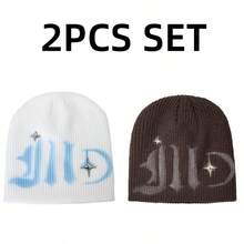 Unisex Fashion Y2K Jacquard Knit Hat, Warm, Suitable For Autumn/Winter Casual Wear - Multi-color-graffiti Stars - View 17