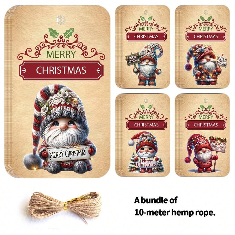 50pcs Vintage Christmas Santa Gift Tags With Hemp Rope, Festive Paper Gift Hanging Labels For Holiday Presents, Gift Wrapping & Party Favor Decor, Christmas Party Supplies - B - View 1